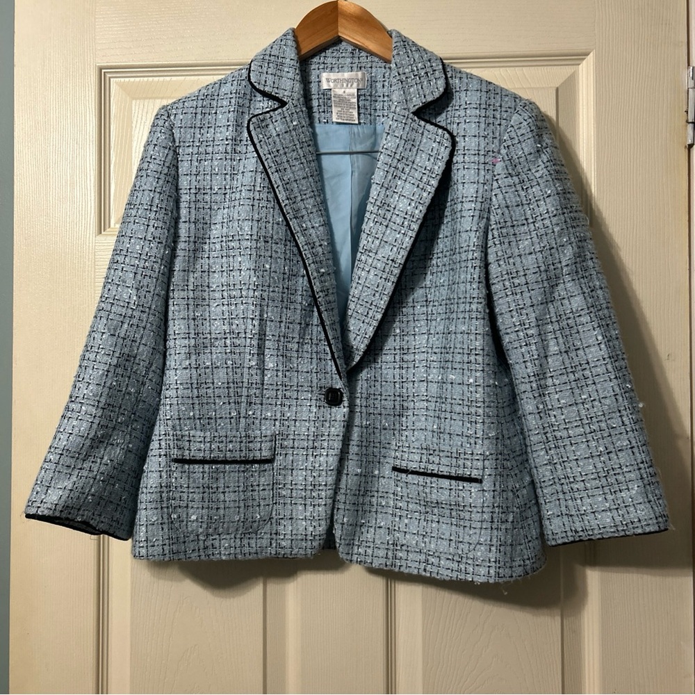 WORTHINGTON LADIES Blue 3/4 SLEEVE BLAZER | Size 8 | Pre-owned